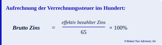 Formel zur Aufrechnung der Verrechnungssteuer ins Hundert.
